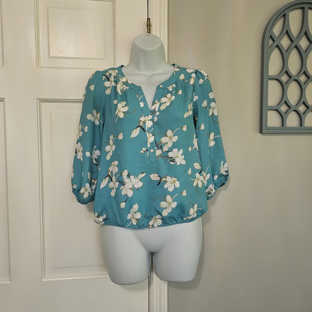LOFT Teal Floral Blouse
